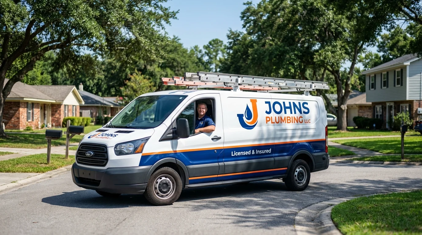 Johns Plumbing LLC service van in Great Neck, NY