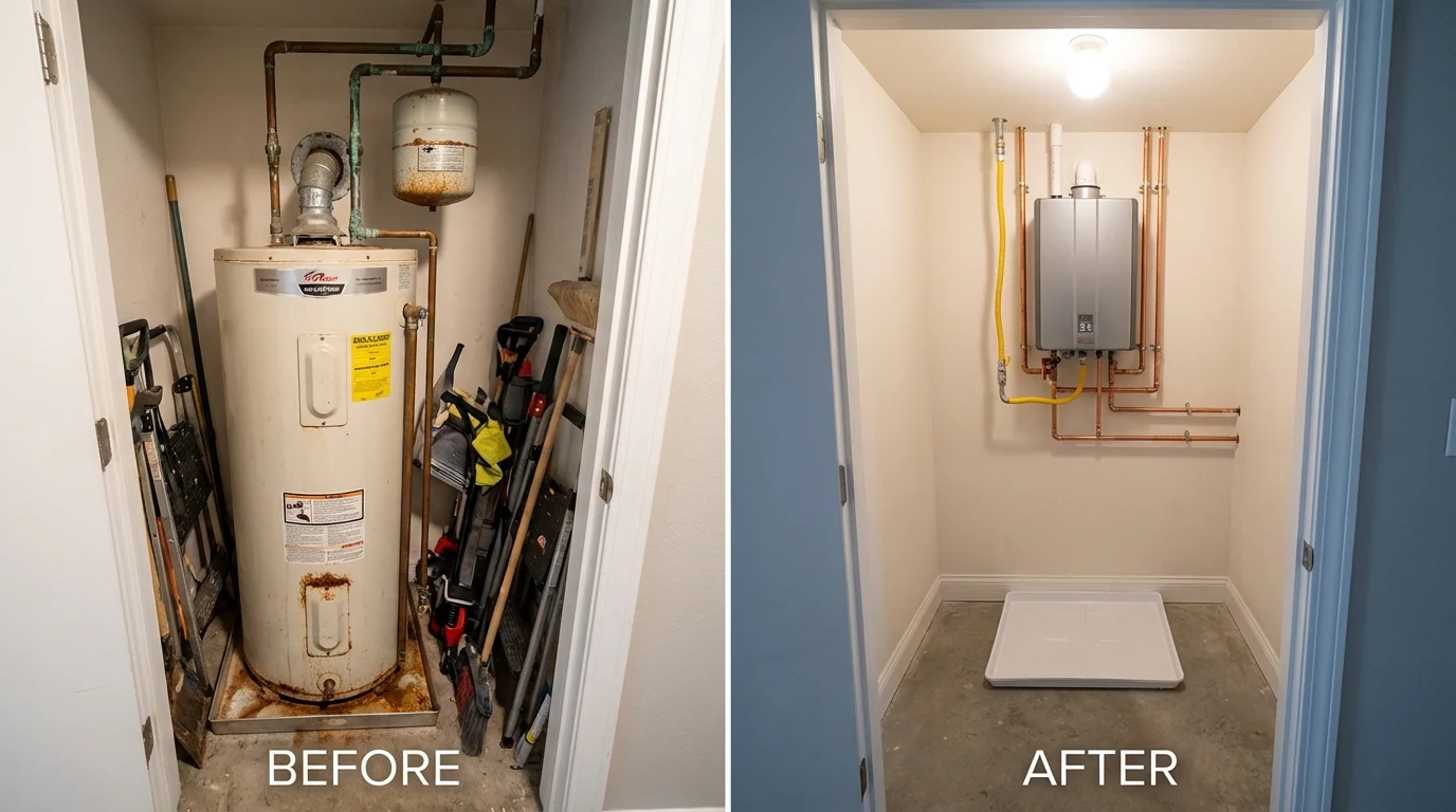 Tank water heater versus wall-mounted tankless unit comparison for Great Neck, NY homeowners